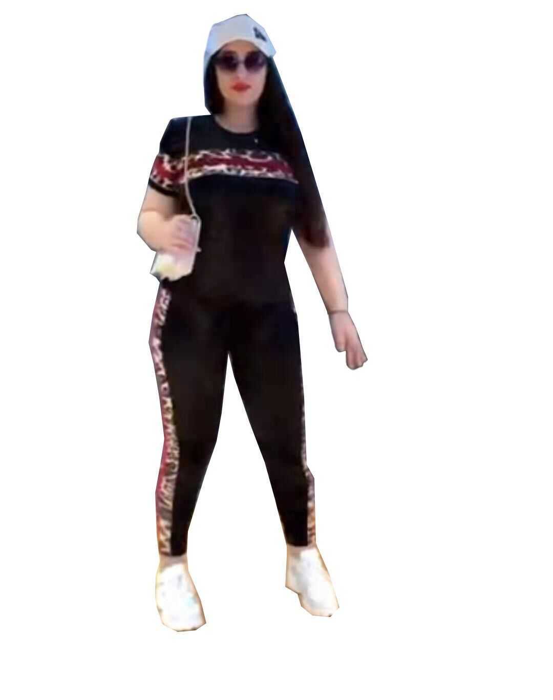 2023 Spring New Womens Round Neck Short Sleeve Leopard Print T-shirt Top Pencil Pants Two Piece Set