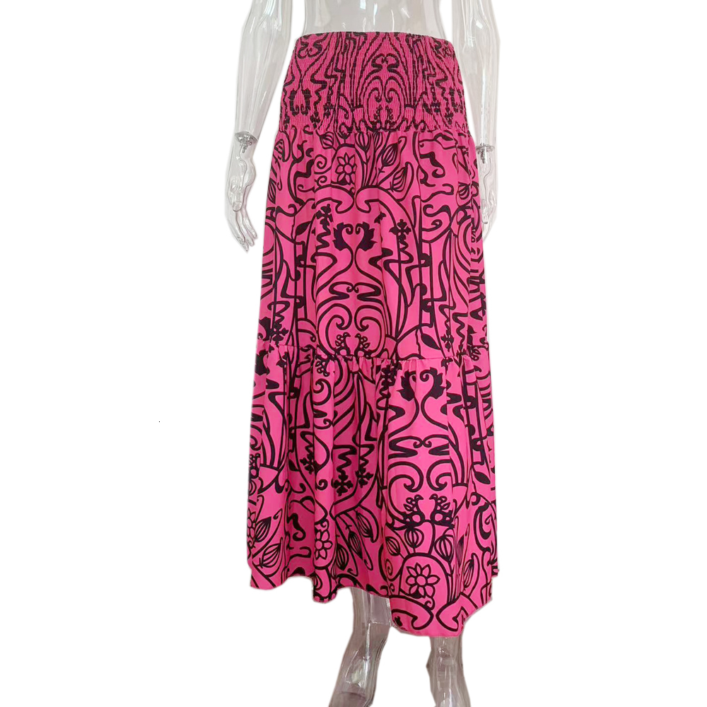 Skirts Elastic High Waist Long ALine Skirt Floral Women Casual Beach Party Faldas Female Boho Holiday Maxi 230607