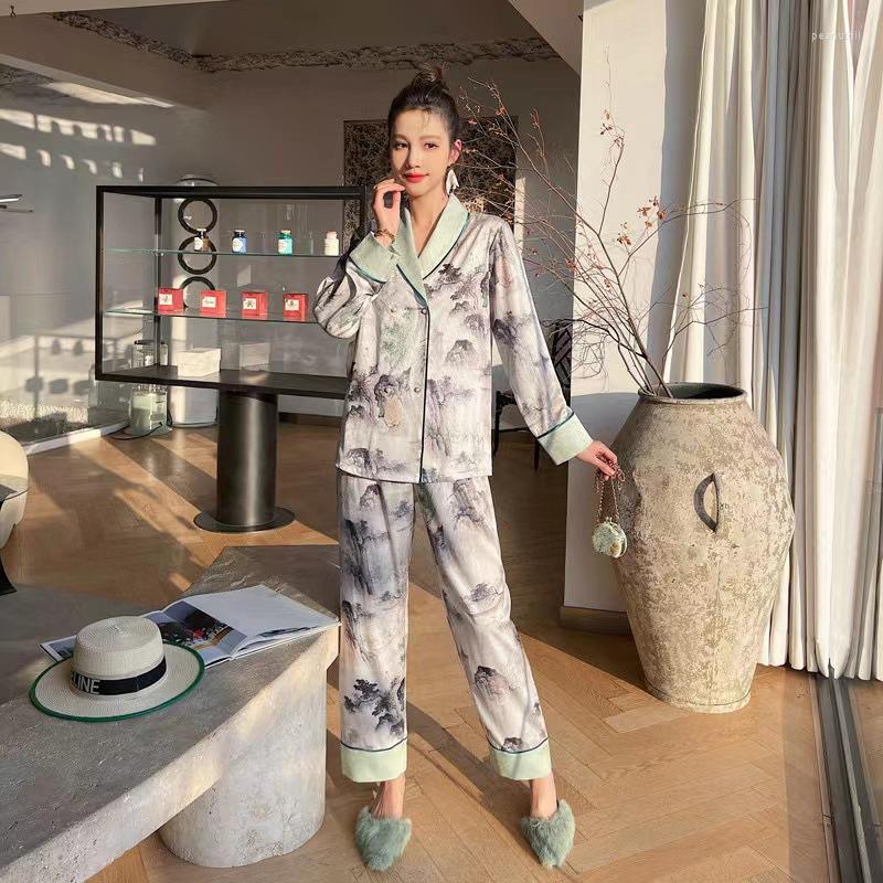 Women's Sleepwear 2pcs Pajamas For Women Thin Printed Long Sleeve Single Breasted Cardigan Loose Trousers Loungewear Pyjamas Woman Set
Women's Sleepwear 2pcs Pajamas For Women Thin Printed Long Sleeve Single Breasted Cardigan Loose Trousers Loungewear Pyjamas Woman Set