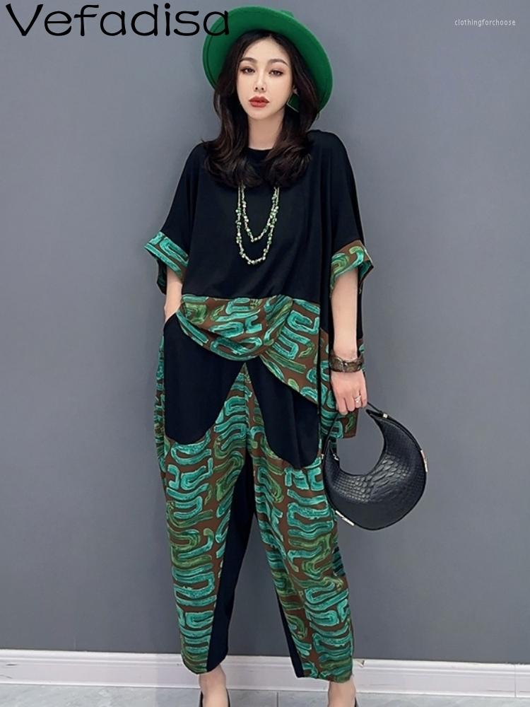 Women's Two Piece Pants Vefadisa2023 Summer Women Set Loose T-shirt Casual Fashion Spliced Personalized Trendy Girl Black ZY1361, Black and green
Women's Two Piece Pants Vefadisa2023 Summer Women Set Loose T-shirt Casual Fashion Spliced Personalized Trendy Girl Black ZY1361, Black and green