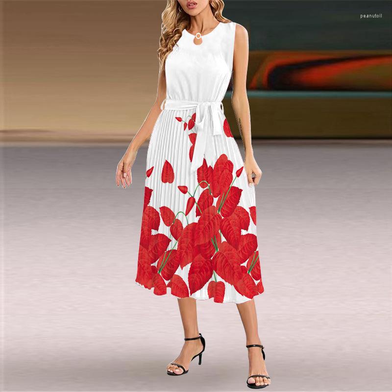 Casual Dresses Ladies Spring Summer Mid Pleated Dress Women Sleeveless Slim Waist Tie Elegant Flower Print Office, Style 1
Casual Dresses Ladies Spring Summer Mid Pleated Dress Women Sleeveless Slim Waist Tie Elegant Flower Print Office, Style 1