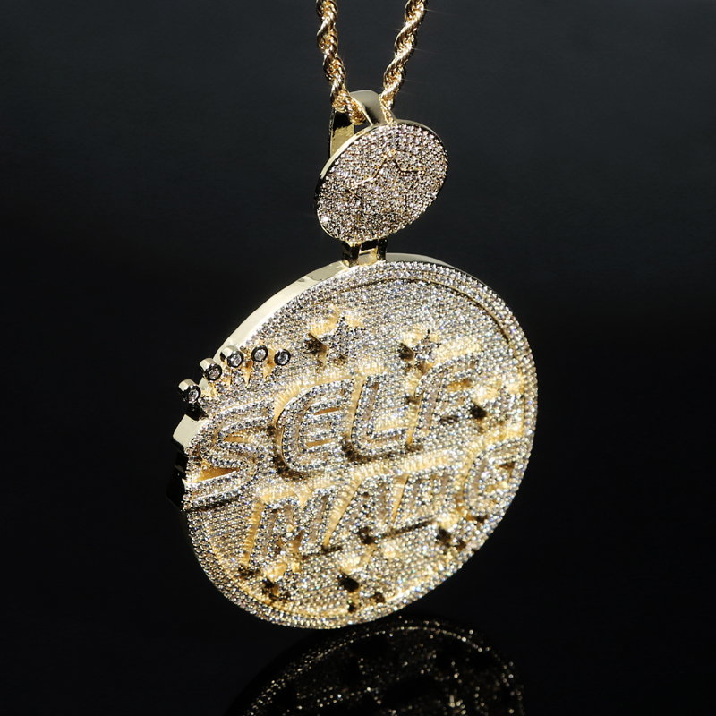 Self Made Letter Iced Out Pendant for Men Bling Cubic Zirconia Cz Charm Gold Plated Hip Hop Fashion Jewelry