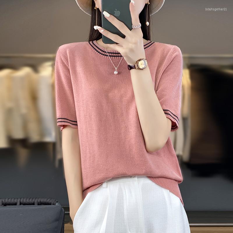 Women's T Shirts Women's Summer Short Sleeve Merino Imitation Wool Knitted Elegant T-shirt Contrast Round Neck Fashion Versatile Top, 641
Women's T Shirts Women's Summer Short Sleeve Merino Imitation Wool Knitted Elegant T-shirt Contrast Round Neck Fashion Versatile Top, 641