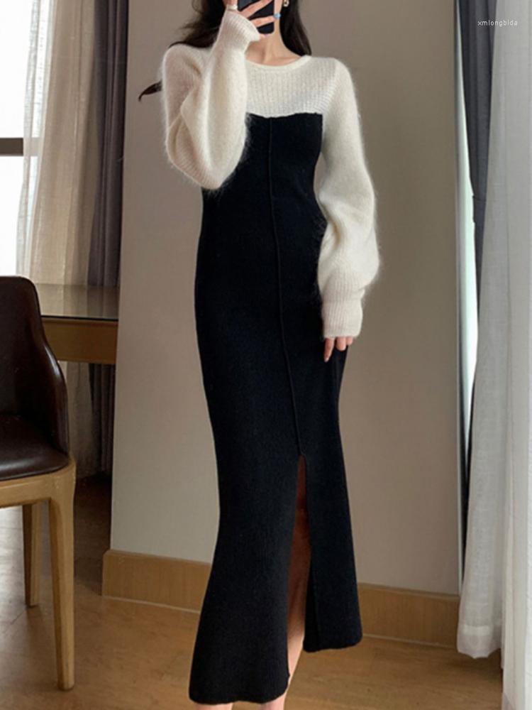 Casual Dresses Women Knitted Sweater Dress Patchwork Elegant Split Evening Party Vestidos Female White Black Birthday Clothes Warm Robe, Picture color
Casual Dresses Women Knitted Sweater Dress Patchwork Elegant Split Evening Party Vestidos Female White Black Birthday Clothes Warm Robe, Picture color