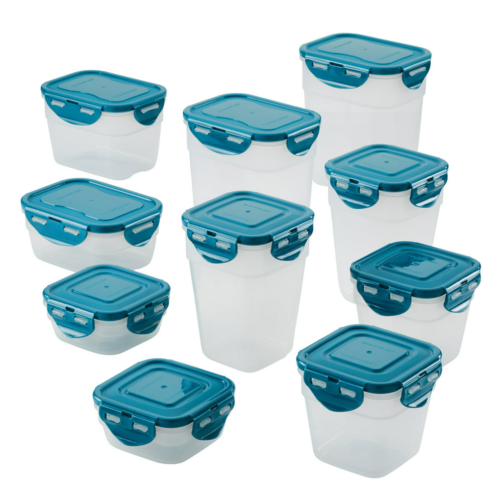 Leak-Proof Stacking Food Storage Container Set, 20-Piece, Teal Lids