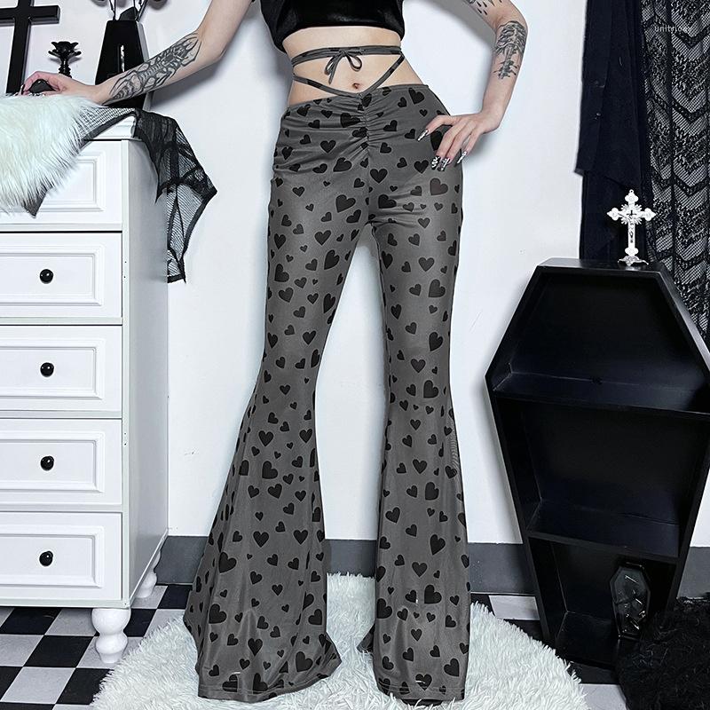 

Women' Pants Goth Fashion Designed Lady Loose High Waist Spot Printing Bow Tie Gothic Style Ladies For Summer 2023, Black