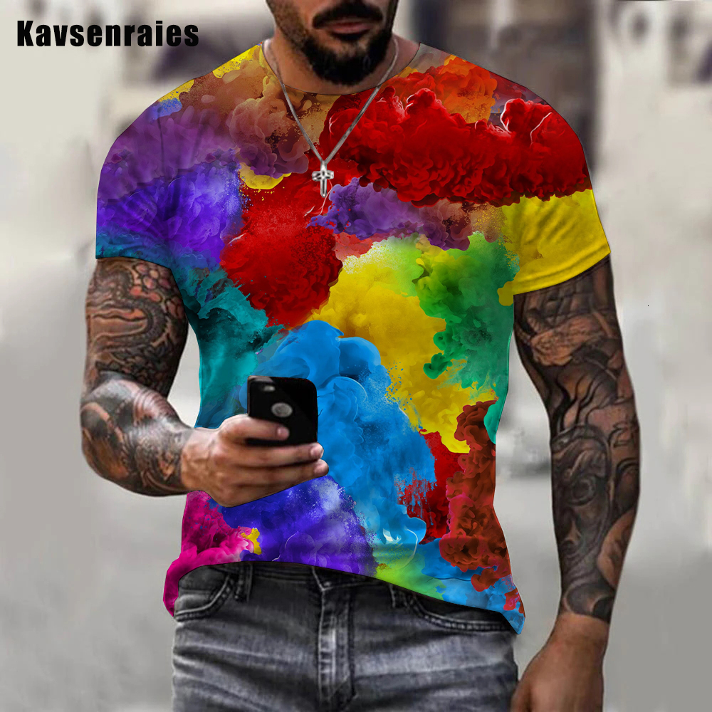 Men's T-Shirts Rainbow Paint Splatter Print T-shirt Men Women Summer Hipster Colorful Ink 3D T Shirt Unisex Street Harajuku Oversized Tops 230606