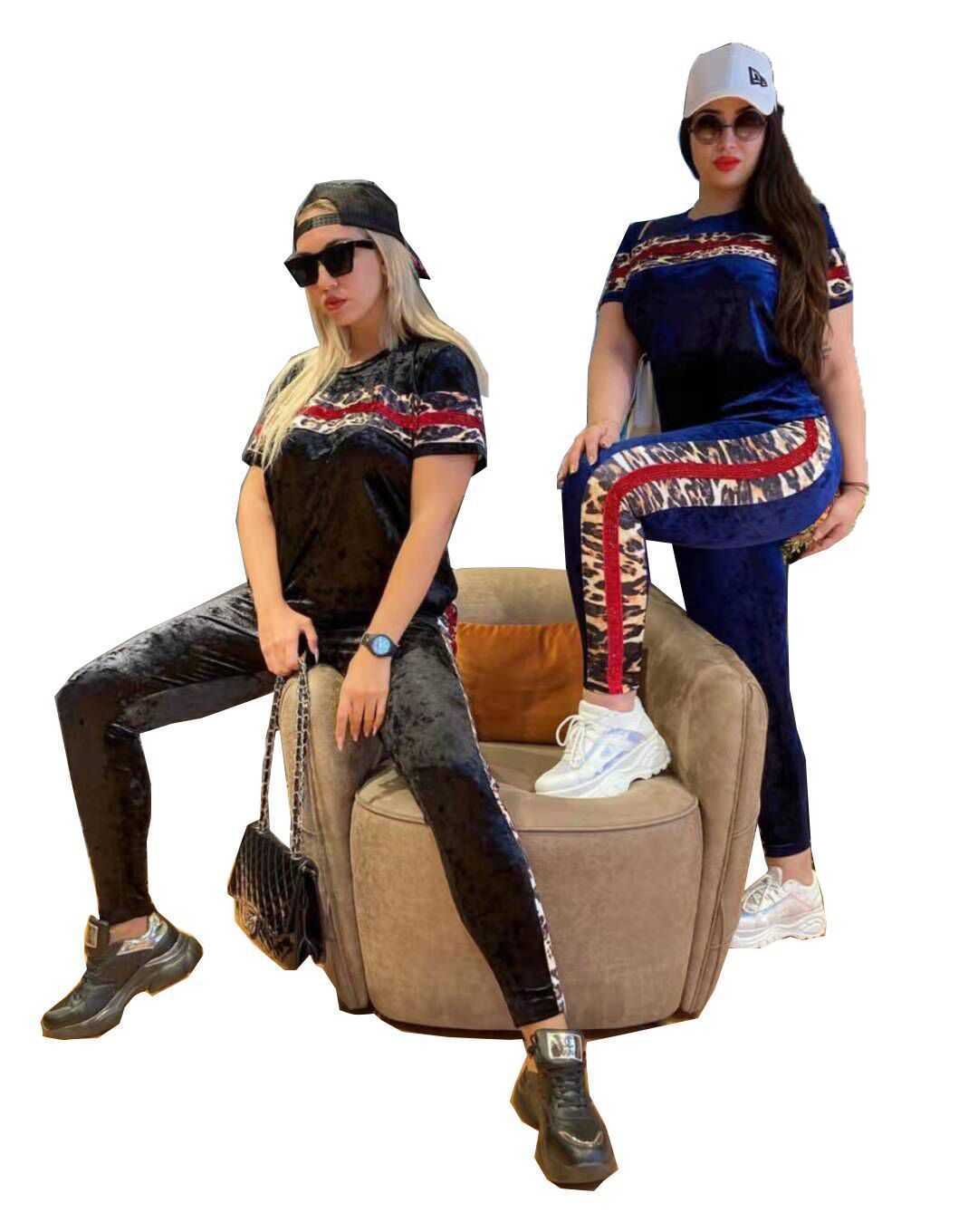 2023 Spring New Womens Round Neck Short Sleeve Leopard Print T-shirt Top Pencil Pants Two Piece Set