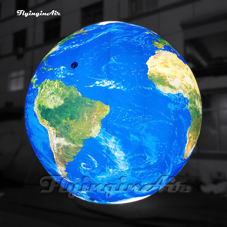 Beautiful Hanging Illuminated Large Blue Inflatable Earth Ball Lighting Globe Solar System Planet Balloon With LED Light For Space Themed Event