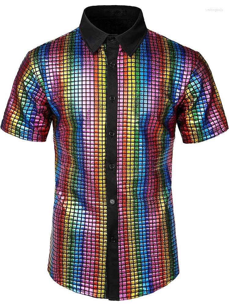Men's Casual Shirts Mens 70s Disco Costume Silver Sequins Short Sleeve Button Down, Multi
Men's Casual Shirts Mens 70s Disco Costume Silver Sequins Short Sleeve Button Down, Multi