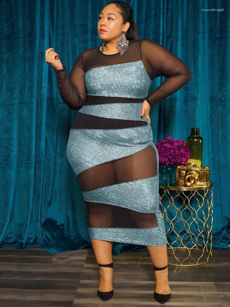 Plus Size Dresses Sexy See Through 3XL 4XL Long Tulle Sleeve Bodycon Patchwork Shiny Evening Birthday Party Gowns For Women, Blue
Plus Size Dresses Sexy See Through 3XL 4XL Long Tulle Sleeve Bodycon Patchwork Shiny Evening Birthday Party Gowns For Women, Blue