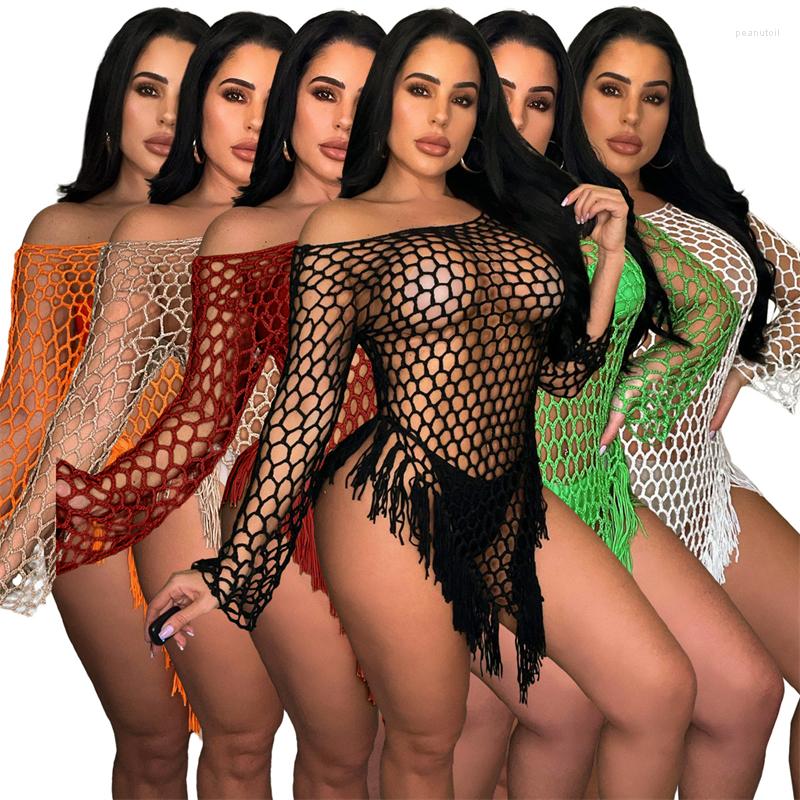 Casual Dresses Tassel Fishnet Knitted Summer Beach Mini Dress Women Sexy Hollow Out Off Shoulder Long Sleeve Bikini Cover Ups Swimwear Tunic, Black
Casual Dresses Tassel Fishnet Knitted Summer Beach Mini Dress Women Sexy Hollow Out Off Shoulder Long Sleeve Bikini Cover Ups Swimwear Tunic, Black