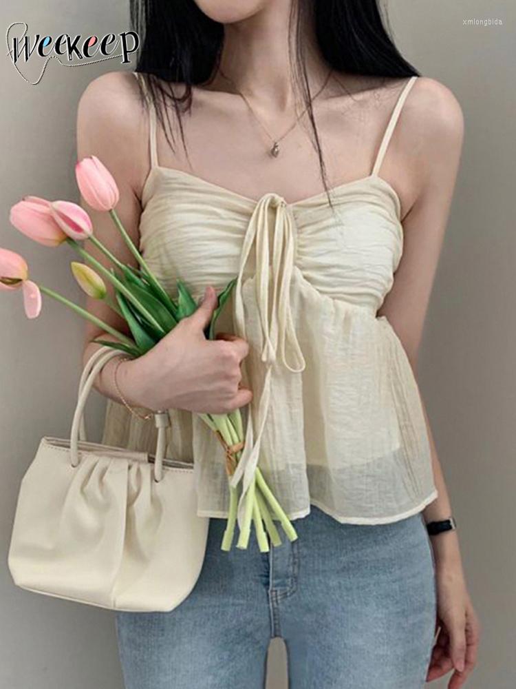 Women' Tanks Weekeep Fairycore Sleeveless Corset Top Y2k Streetwear Folds Crop With Tie Up Summer Strap Tee Korean Fashion Camis, Black
Women' Tanks Weekeep Fairycore Sleeveless Corset Top Y2k Streetwear Folds Crop With Tie Up Summer Strap Tee Korean Fashion Camis, Black