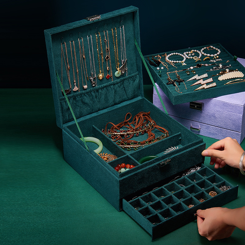 Jewelry Boxes Premium 3-Layer Flannel Jewelry Organizer Box Necklaces Earrings Rings Storage Case Large Capacity With Lock For Women