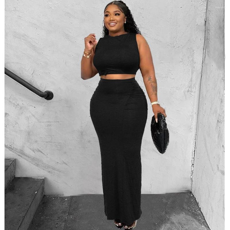 Work Dresses 2 Pieces Set Sexy Fashion Women 2023 Summer Spring Female Tops Black Sleeveless And Elastic Waist Maxi Skirt Suit 
Work Dresses 2 Pieces Set Sexy Fashion Women 2023 Summer Spring Female Tops Black Sleeveless And Elastic Waist Maxi Skirt Suit