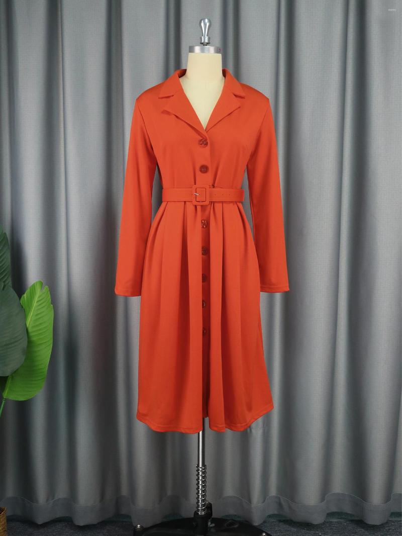 Casual Dresses Office For Women Long Sleeve Button Down Notched Lapel Waist Belt A Line Midi Elegant Work Business Church Wear