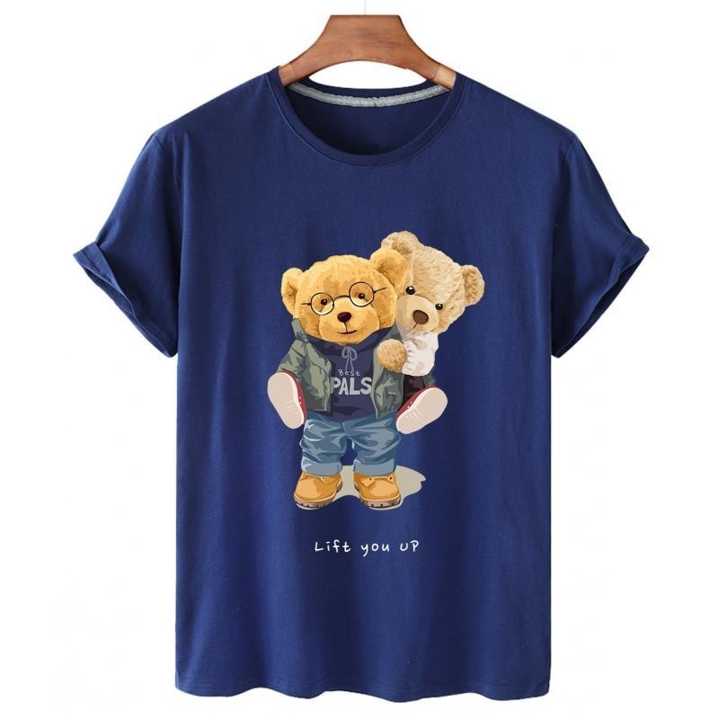 Men's T-Shirts 100% Cotton Sweet Bear Print Short-sleeved T-shirt Female Half-sleeved Summer Casual Couple Oversized T-shirt Ladies Shirt S-4xl 2