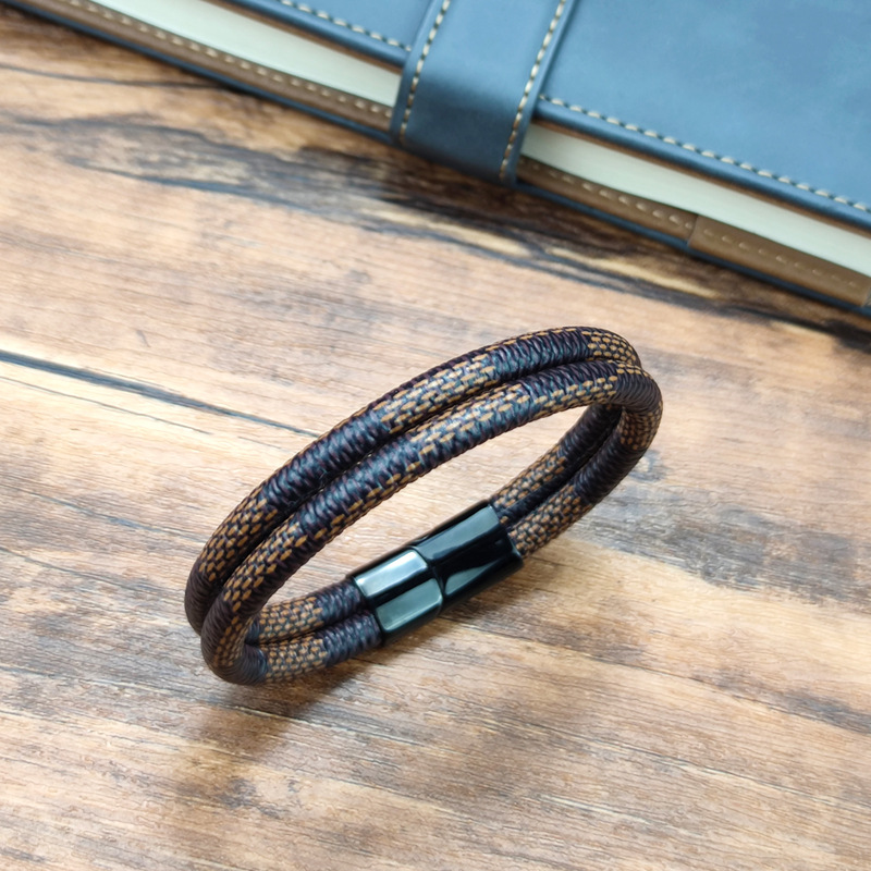 Popular Double Layered Pattern Leather Bracelet Jewelry for Gift