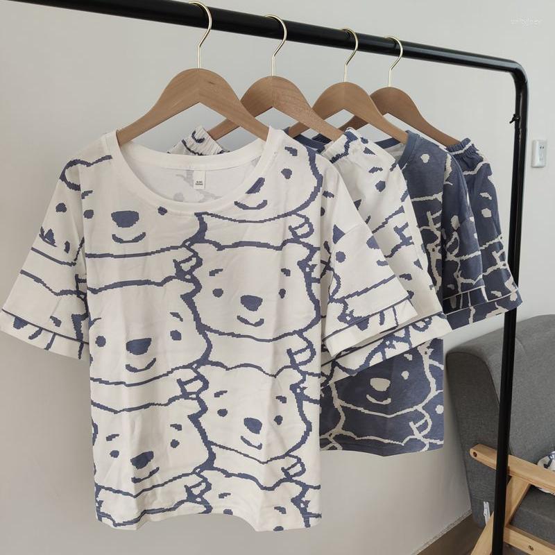 Women's Sleepwear Summer Knitted Cotton Pajamas Women Thin Short Sleeve Leisure Pullover Shorts Two Piece Set Cartoon Bear Lounge Wear, Blue
Women's Sleepwear Summer Knitted Cotton Pajamas Women Thin Short Sleeve Leisure Pullover Shorts Two Piece Set Cartoon Bear Lounge Wear, Blue