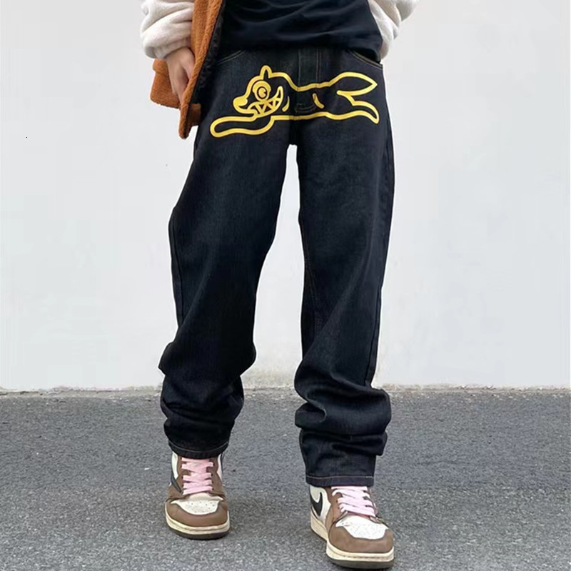 Mens Jeans Fashion Ropa Dog Print Baggy Men Hip Hop Pants Y2K Clothes Black Straight Denim Trousers Pantalon Homme 230606