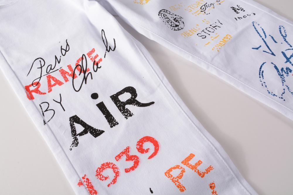 Mens Jeans Letter Graffiti White Fashion Print Slim Skinny Biker For Man Denim Punk Pants Jean Homme 230606