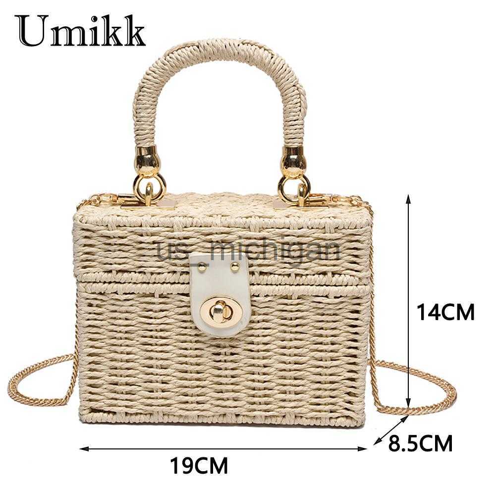 Evening Bags Rattan Straw Shoulder Bag Women Boho HandWoven Basket Messenger Pouch Summer Beach Square Box Tophandle Handbag for Lady Girls J230608