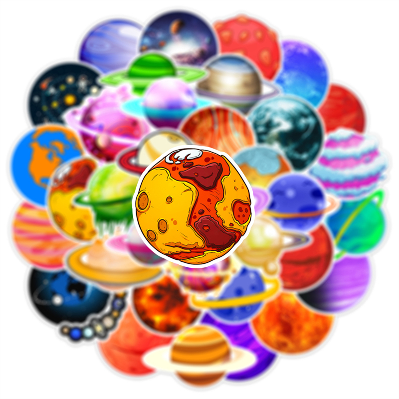 50Pcs Cartoon Space Universe Planet Sticker Color Planet Graffiti Stickers for DIY Luggage Laptop Skateboard Motorcycle Bicycle Stickers