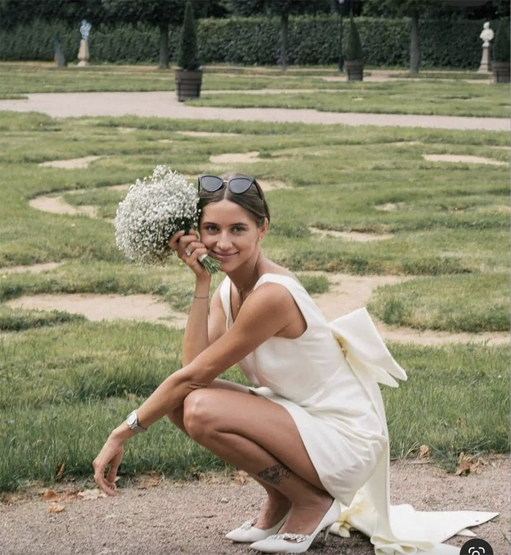 Simple Satin Little White Mini Wedding With Detachable Train Big Bow Boho Garden Beach Bridal Dresses V Neck A Line Brides Second Rec