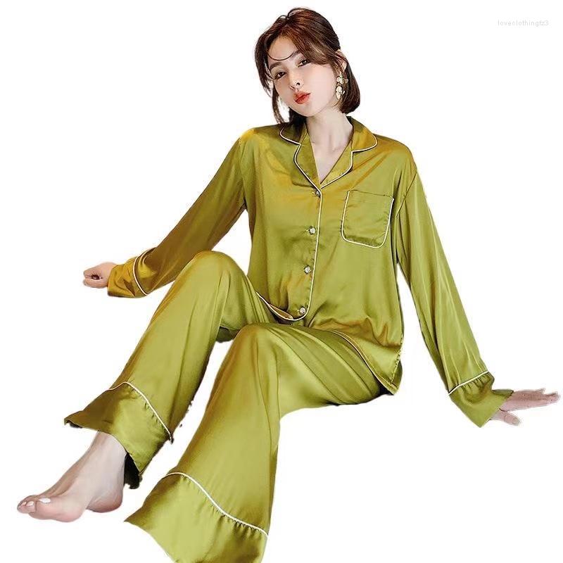 Women's Sleepwear Spring Silk Pajama Sets For Women Luxury Long Sleeve Pyjamas Service 2 Pcs Button UP Pijama With Bags Sexy Homewear, Blue
Women's Sleepwear Spring Silk Pajama Sets For Women Luxury Long Sleeve Pyjamas Service 2 Pcs Button UP Pijama With Bags Sexy Homewear, Blue