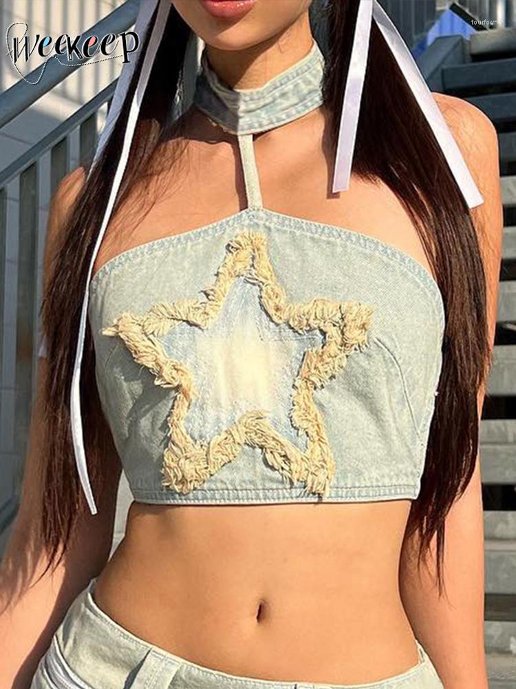Women' Tanks Weekeep Vintage Stitched Star Denim Crop Top Y2k Sexy Tie Up Backless Clubwear Women Tube Tops Chic Streetwear Ladies, Only top
Women' Tanks Weekeep Vintage Stitched Star Denim Crop Top Y2k Sexy Tie Up Backless Clubwear Women Tube Tops Chic Streetwear Ladies, Only top