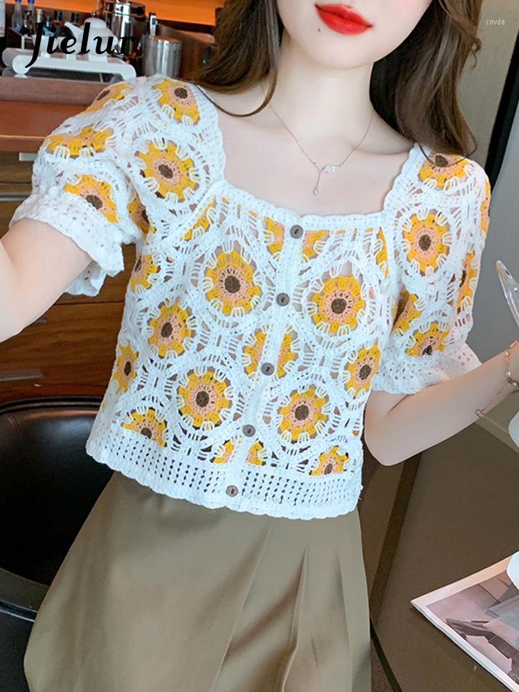 Women' Blouses Hook Flower Hollow Sweet Female Shirt Summer Office Lady Square Neck Princess Sleeve Single Breasted Basic, Yellow
Women' Blouses Hook Flower Hollow Sweet Female Shirt Summer Office Lady Square Neck Princess Sleeve Single Breasted Basic, Yellow