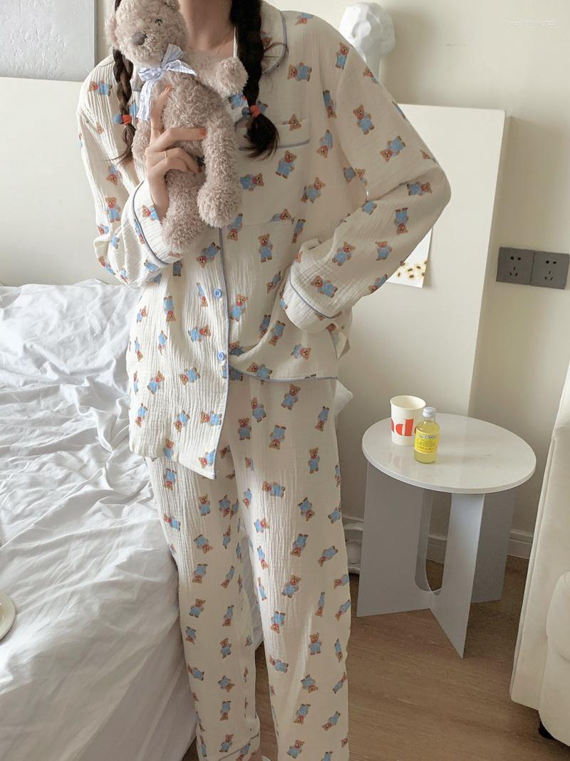 Women's Sleepwear Cotton Pajamas Women's Spring Autumn Comfortable Long-sleeved Cardigan Cartoon Bear Print Cute Home Clothes Two-piece, Beige
Women's Sleepwear Cotton Pajamas Women's Spring Autumn Comfortable Long-sleeved Cardigan Cartoon Bear Print Cute Home Clothes Two-piece, Beige
