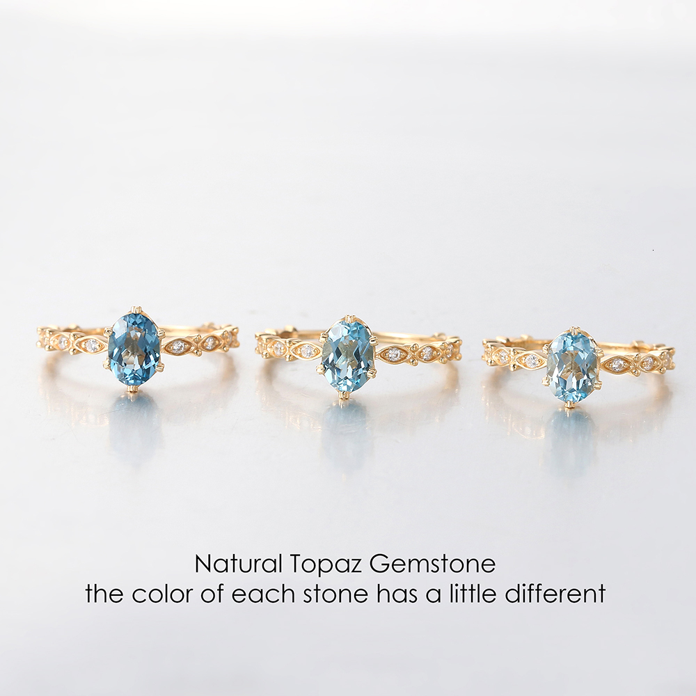 Wedding Rings LAMOON Natural Topaz For Women Gemstone Ring Blue 925 Sterling Silver K Gold Plated Engagement RI178 230608