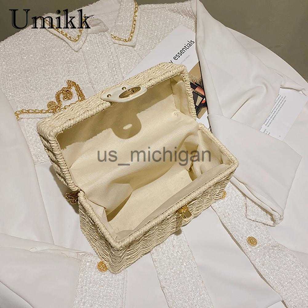 Evening Bags Rattan Straw Shoulder Bag Women Boho HandWoven Basket Messenger Pouch Summer Beach Square Box Tophandle Handbag for Lady Girls J230608