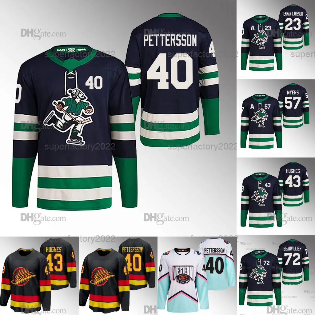 Vancouver''Canucks''2022-23 Reverse Retro Jersey All Star Elias Pettersson J.T. Miller Oliver Ekman-Larsson Brock Boeser Nils Hoglander Bailey Schenn