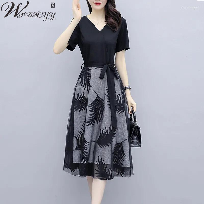 Party Dresses Women Print Fake Two Peice Dress Mesh Patchwork Pleated Summer Short Sleeve Midi Lace Up Black Korean Vestidos
Party Dresses Women Print Fake Two Peice Dress Mesh Patchwork Pleated Summer Short Sleeve Midi Lace Up Black Korean Vestidos