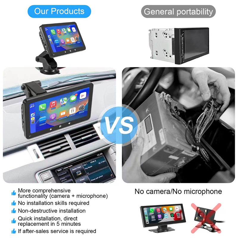 7 inch Car Portable Apple CarPlay Screen Multimedia Player Android Auto Monitor AirPlay Phone Mirror Link Display for Lorry Van MPV Bus SUV Taxi Truck