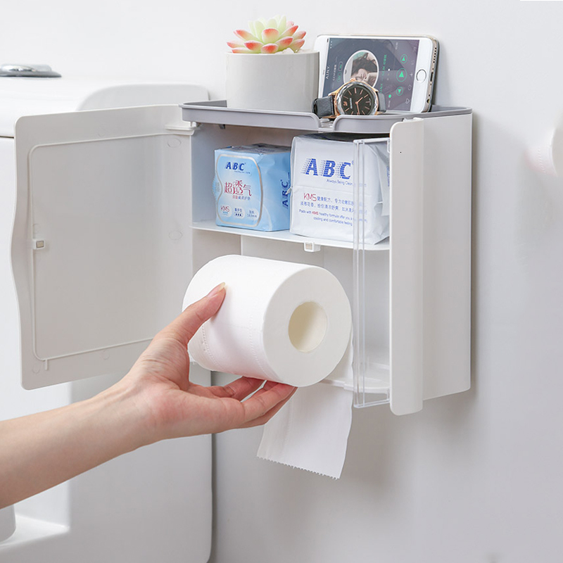 Toilet Paper Holders Toilet Paper Holder Waterproof Wall Shelf for Toilet Paper Tray Roll Paper Towel Holder Makeup Storage Bathroom Accessories Set 2