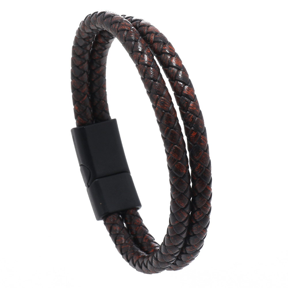 Double Layered Handmade Braided Vintage Leather Bracelet Bangle For Men Male Birthday Gift
