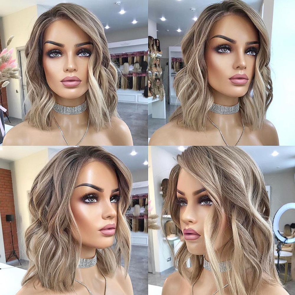 Free shipping Brazilian Body Wave Short Wavy Bob Transparent 13x4 Lace Front Human Hair Wigs for Women Ombre Platinum Blonde Wig Synthetic Pre Plucked