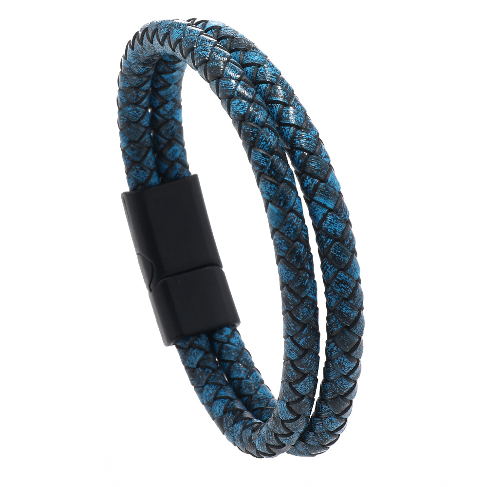 Double Layered Handmade Braided Vintage Leather Bracelet Bangle For Men Male Birthday Gift