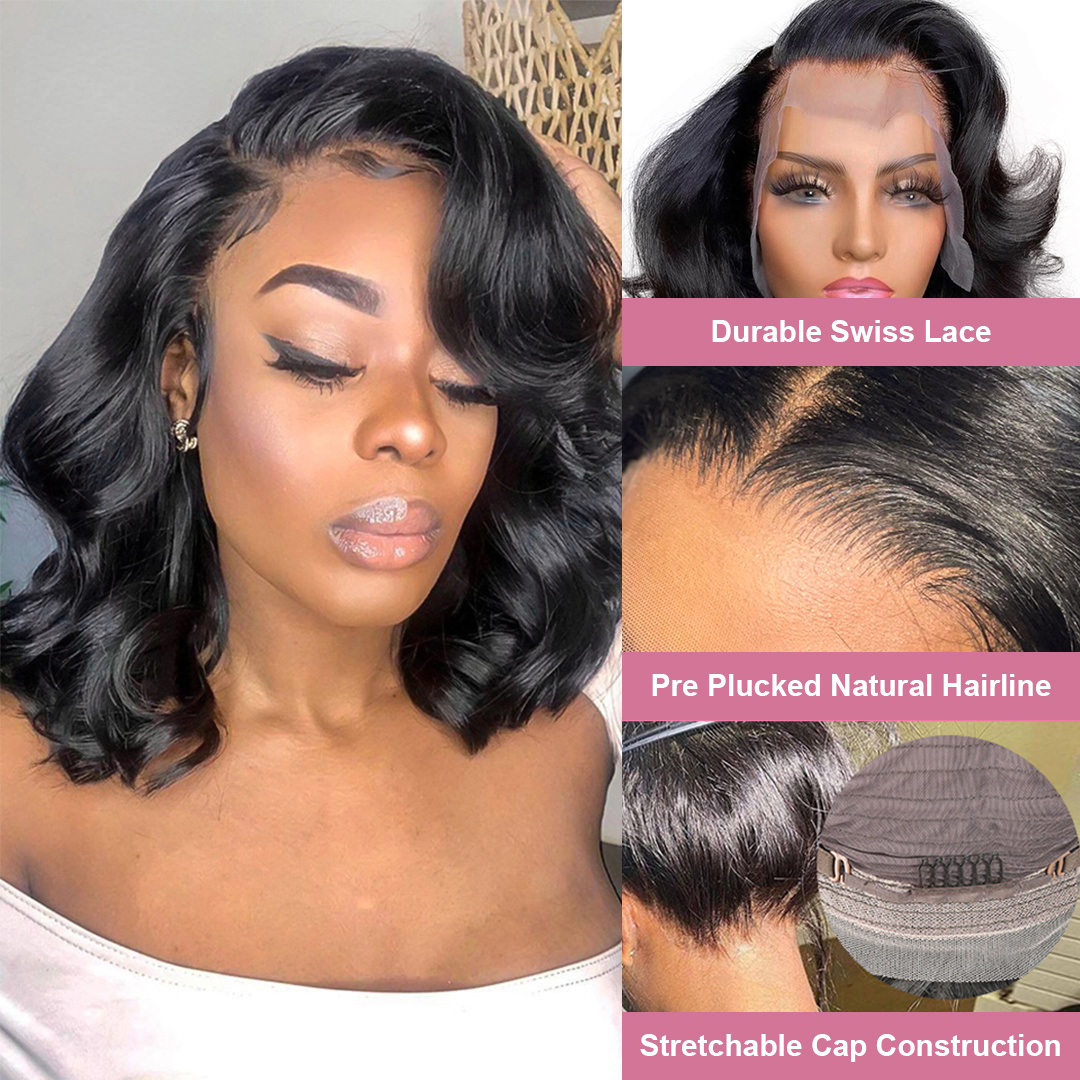 Free Part Brazilian Wavy Short Bob Wig On Sale Body Wavy Lace Front Human hair Wigs For Black Women 13X4 Synthetic Lace Frontal Wig