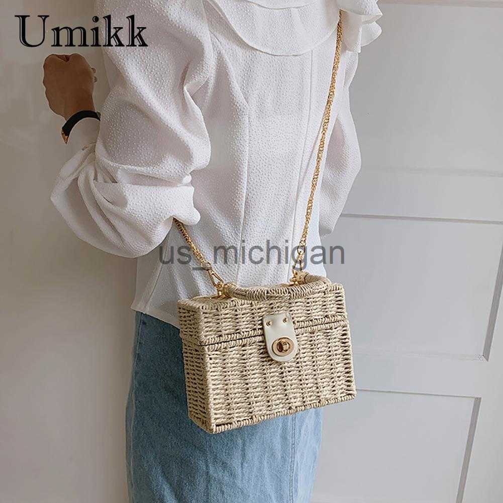 Evening Bags Rattan Straw Shoulder Bag Women Boho HandWoven Basket Messenger Pouch Summer Beach Square Box Tophandle Handbag for Lady Girls J230608