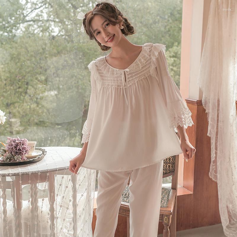 Women's Sleepwear French Court Style Sweet Nightwear Women's Spring Autumn Long Sleeve Princess Fairy Lace Home Clothes 2Pcs Set Girl, White
Women's Sleepwear French Court Style Sweet Nightwear Women's Spring Autumn Long Sleeve Princess Fairy Lace Home Clothes 2Pcs Set Girl, White
