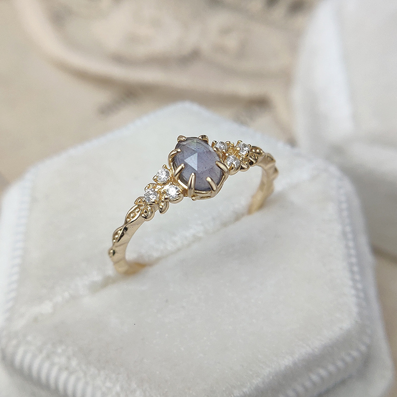 Wedding Rings LAMOON Natural Gemstone Ring For Women Labradorite Cordierite 925 Sterling Silver Blue Stone Gold Plated Fine Jewelry Bijou 230608