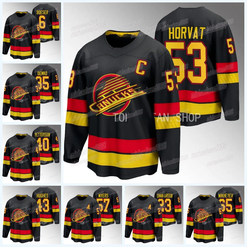 Vancouver''Canucks'' 2023-24 Breakaway Flying Skate Jersey Bo Horvat Quinn Hughes Elias Pettersson Thatcher Demko J.T. Miller Boeser Ekman-Larsson Garland