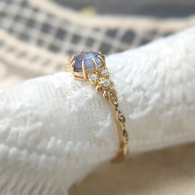 Wedding Rings LAMOON Natural Gemstone Ring For Women Labradorite Cordierite 925 Sterling Silver Blue Stone Gold Plated Fine Jewelry Bijou 230608