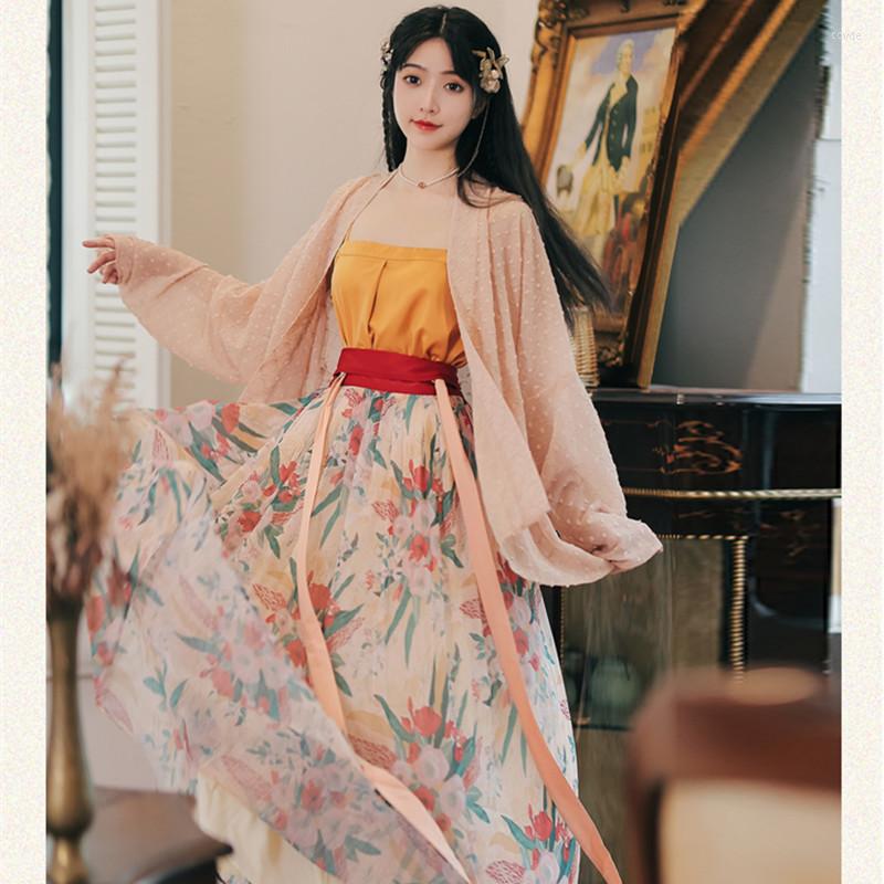 Work Dresses Hanfu Romantic Retro Print Three Piece Set Women Long-sleeved Loose Cardigan Yellow Sexy Suspenders Floral Skirt Suit, Photo color coat
Work Dresses Hanfu Romantic Retro Print Three Piece Set Women Long-sleeved Loose Cardigan Yellow Sexy Suspenders Floral Skirt Suit, Photo color coat