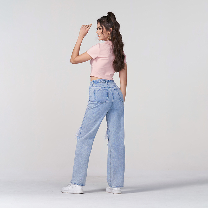 European and American women' jeans, high waisted straight leg jeans, cross-border preferred source manufacturer, wholesale of distressed jeansr LightBlue
European and American women' jeans, high waisted straight leg jeans, cross-border preferred source manufacturer, wholesale of distressed jeansr LightBlue