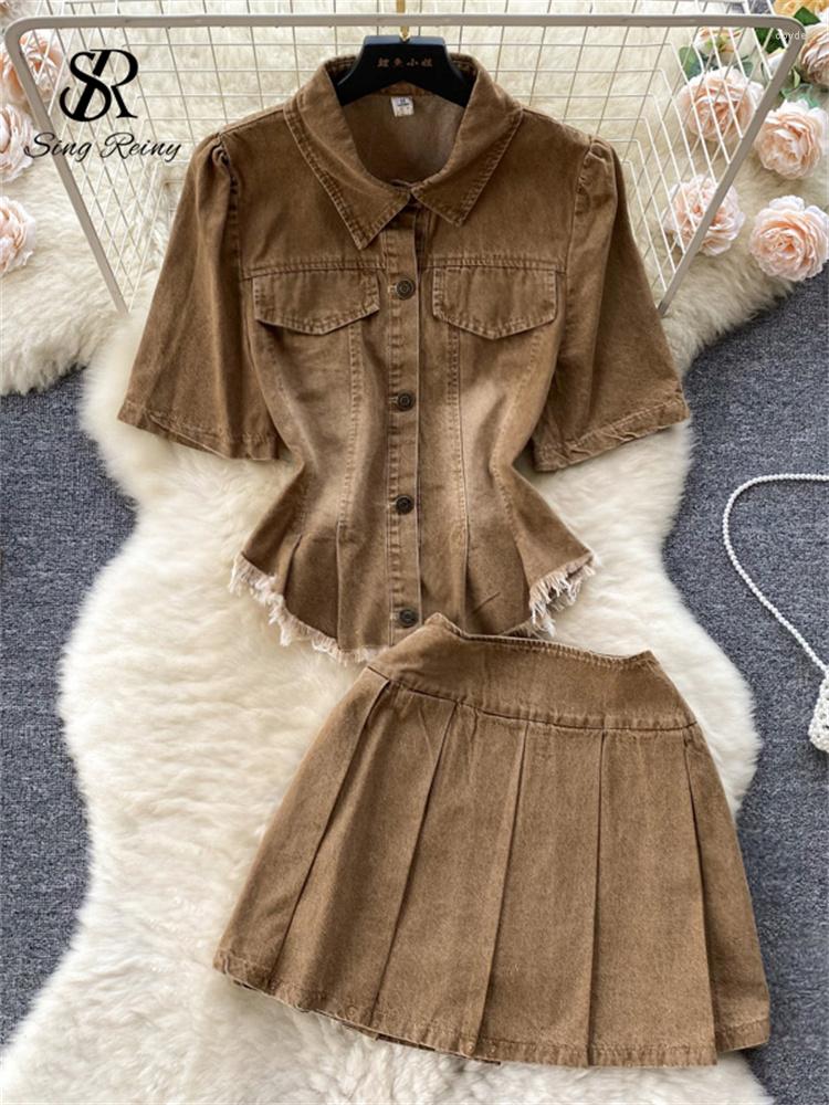 Work Dresses SINGREINY Korean Summer Demin Suits Women Lapel Neck Short Sleeves Blouse Pleated Mini Skirt American Retro Slim Two Pieces, Khaki
Work Dresses SINGREINY Korean Summer Demin Suits Women Lapel Neck Short Sleeves Blouse Pleated Mini Skirt American Retro Slim Two Pieces, Khaki
